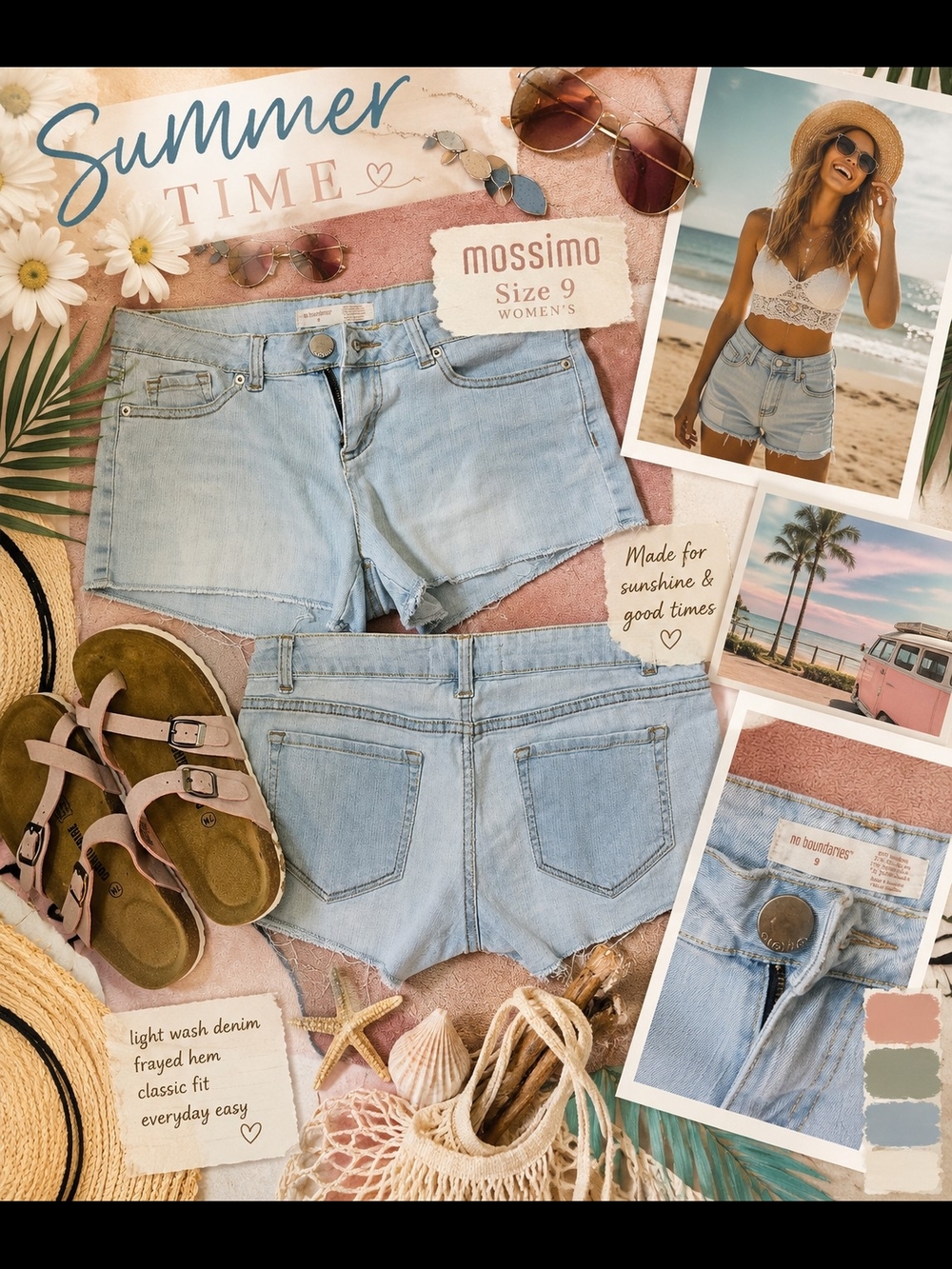 Mossimo Light Wash Denim Frayed Hem Shorts - Size 9